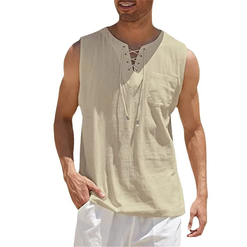 Ärmelloses Herren-Strickoberteil mit Rundhalsausschnitt und Hohldesign – ideal für den Sommer.