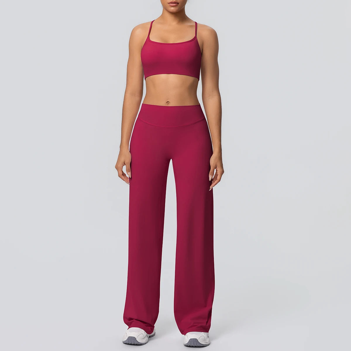Yoga-Set: Bustier und weite Hose, rot