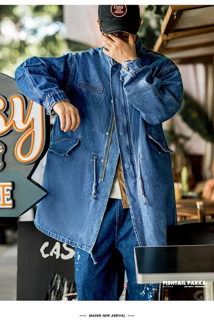 Retro M65 Denim Fischschwanz Trenchcoat – Stilvoller Lässiger Look