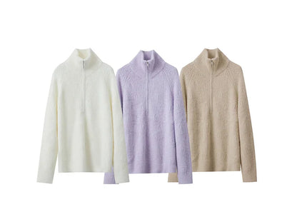 Damen-Rollkragenpullover Reißverschluss Nerz-Optik locker Winter