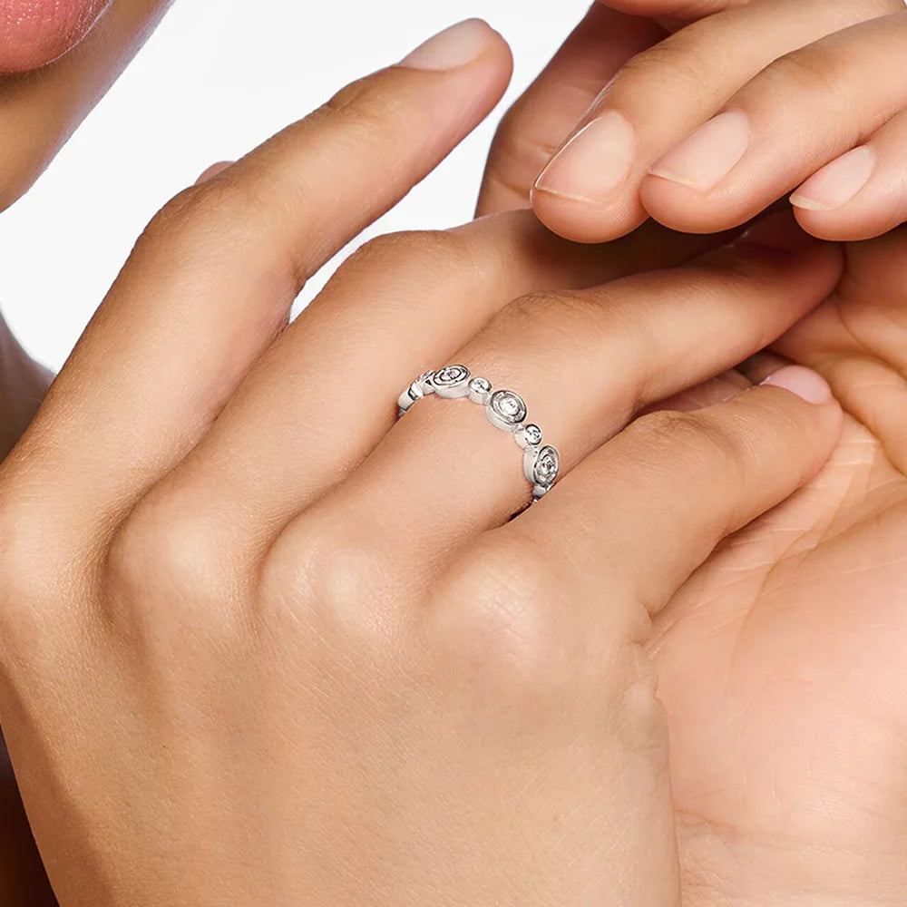 Damen-Ring weiße Steine rund elegant II aus Sterlingsilber