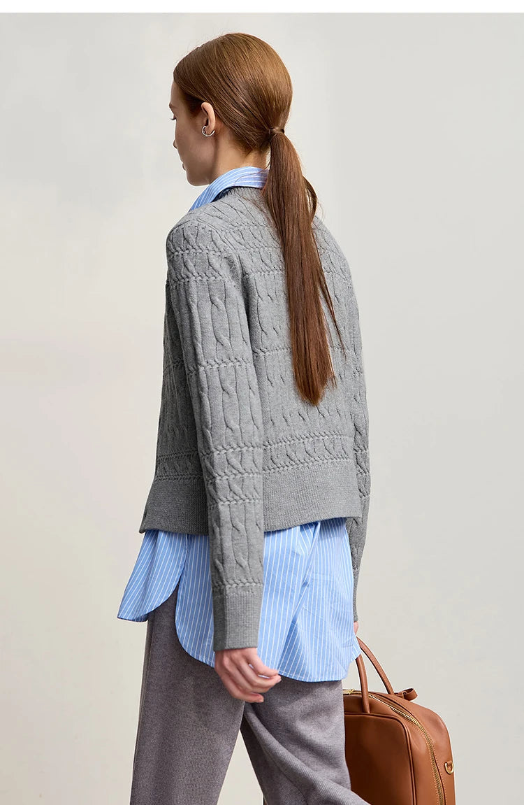 Damen-Strickjacke Rundhals gerade kurz Vintage elegant Winter