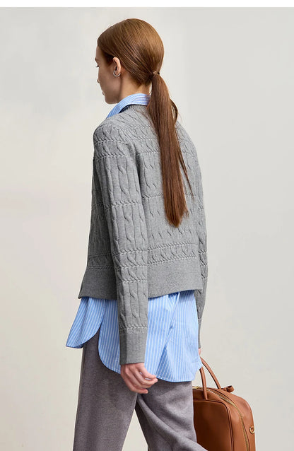 Damen-Strickjacke Rundhals gerade kurz Vintage elegant Winter