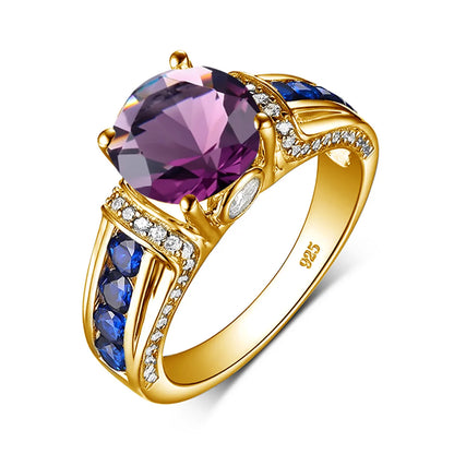 Damen-Ring aus Roségold mit Mystic Topas Regenbogen 8mm Rundschliff Verlobungsring Geschenk
