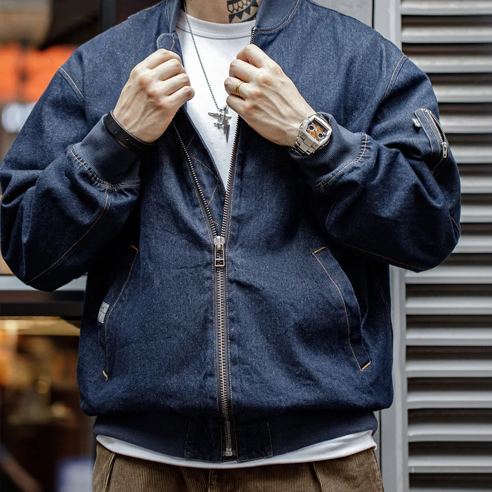 Herren Jeansjacke im Retro-Stil mit Baseballkragen für lässige Looks