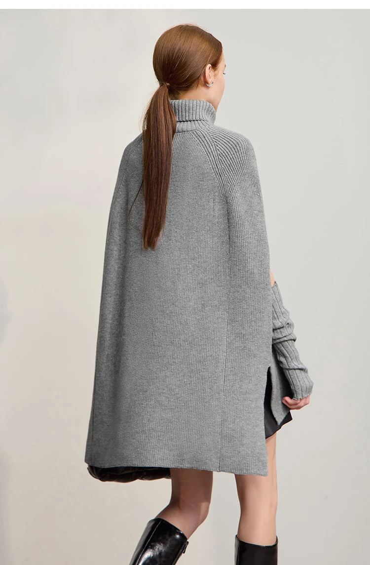 Damen-Rollkragenpullover Cape lang Raglan Streetwear Winter