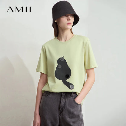 Damen T-Shirt im College-Stil aus leicht elastischem Lyocell mit minimalistischen Druck