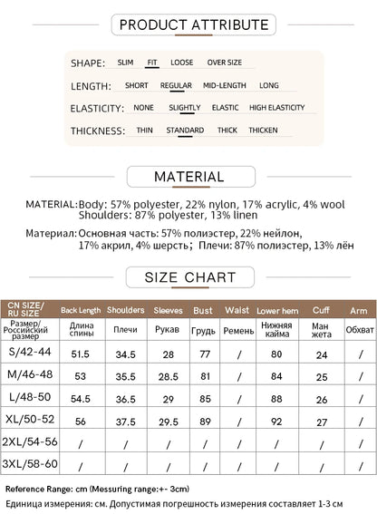 Infokarte zu Material und Größe für Damen-Stricktop: Materialmix und Maßtabelle