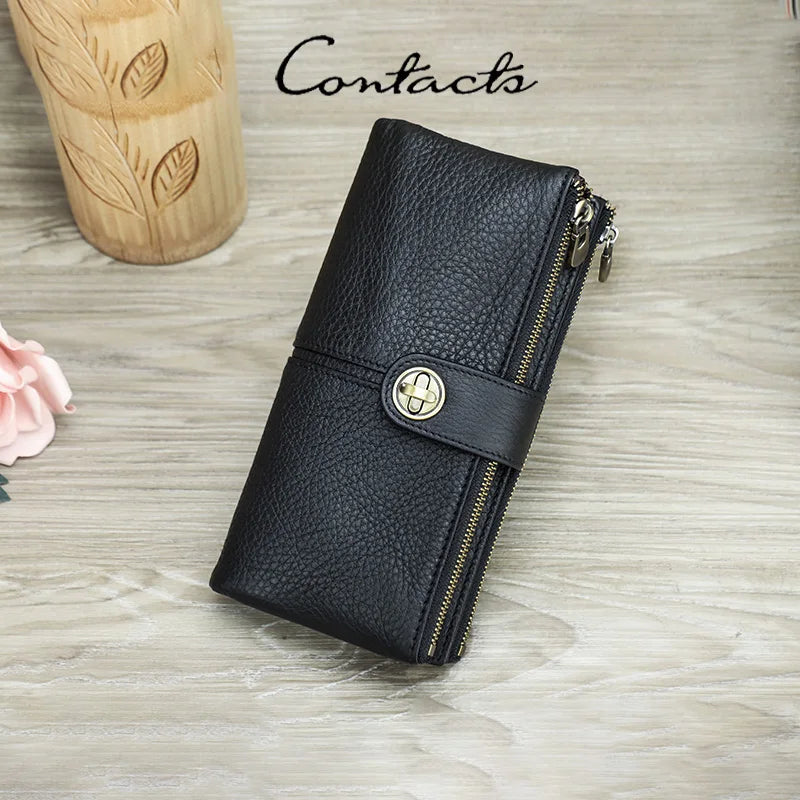 Damen Echtleder Lange Geldbörse Vintage RFID Clutch Portemonnaie Kartenhalter Reise