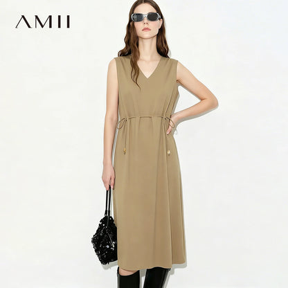 Komfortables Sommer Damen Kleid V-Ausschnitt Kordelzug