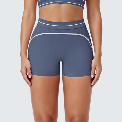 Damen-Yoga-Shorts, dunkelblaue Farbe mit weißen Streifen und breitem Bund