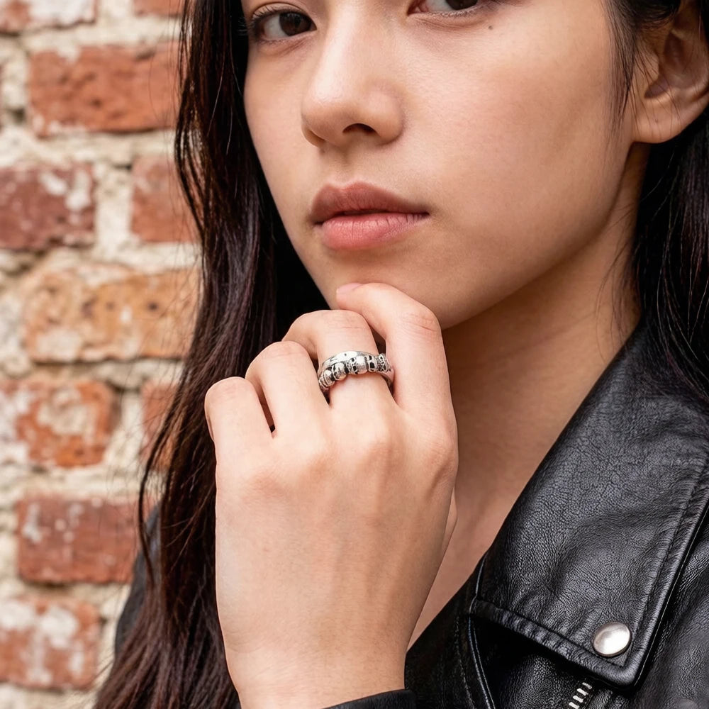 Damen-Ring Totenkopf Love Faith Hope Vintage aus Sterlingsilber