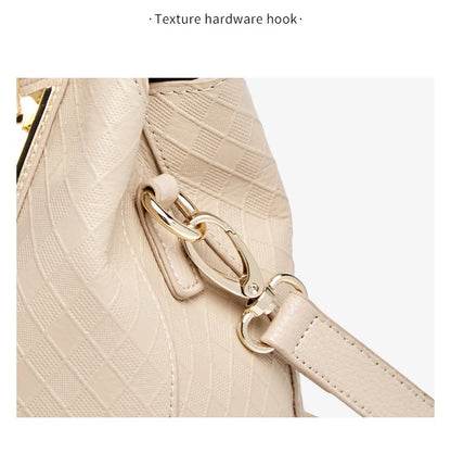 Damen-Handtasche aus Echtleder mit Diamantprägung und Frontklappe, Vielseitige Umhängetasche für Alltag