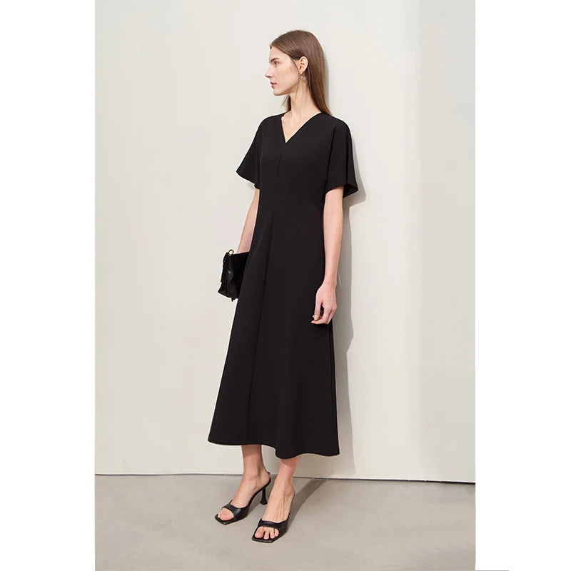 Minimalistisches Damen Kleid Mit V-Ausschnitt A-Linie Lang
