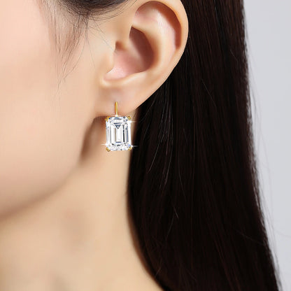 Damen-Clip-Ohrringe aus Silber 925 mit Moissanit Emerald-Schliff 10 Ct Hypoallergen