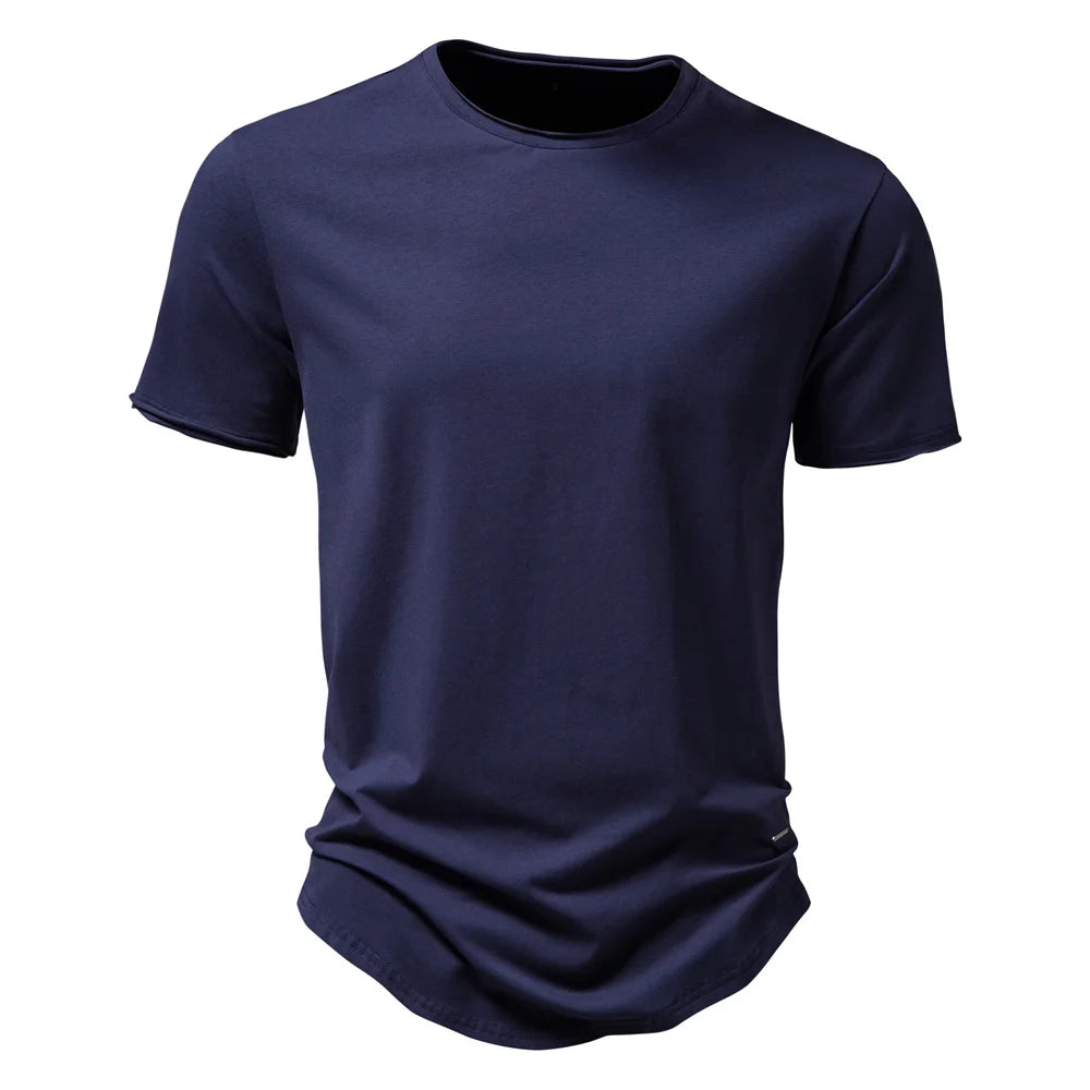 Dunkelblaues Herren-T-Shirt aus Baumwolle, Rundhalsausschnitt und kurze Ärmel