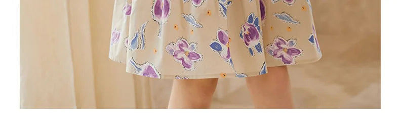 Ärmelloses Sommerkleid aus 100% Baumwolle mit kleinem Blumenmuster für Mädchen – ideal für Strand und Party, Größen 3-14 Jahre