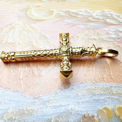 Damen-Charm-Anhänger Totenkopf Kreuz vergoldet Vintage aus Sterlingsilber