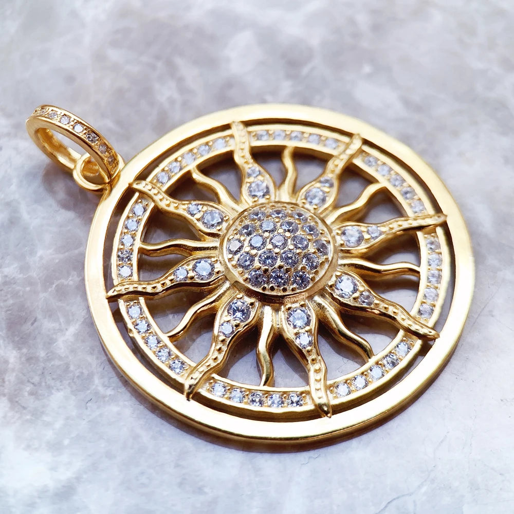 Damen-Charm-Anhänger Sonne Amulett golden glamourös aus Sterlingsilber