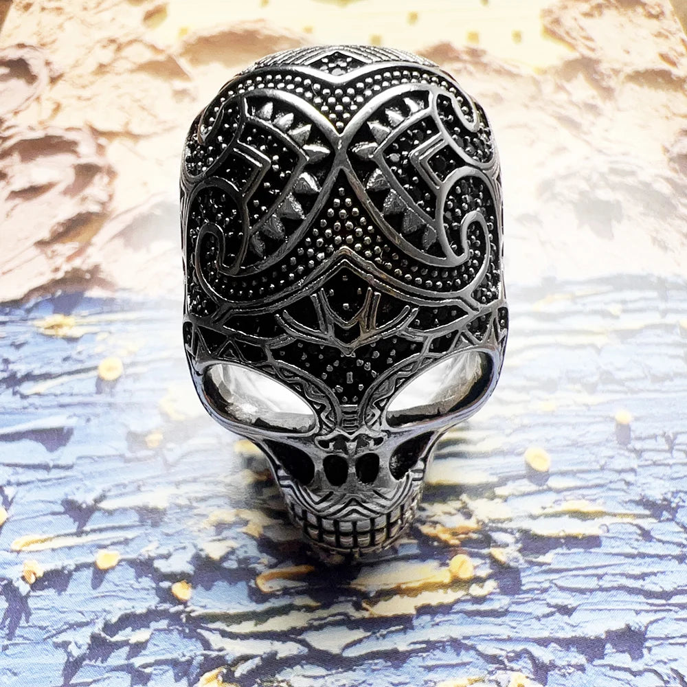 Damen-Ring Maori Schädel ethnisch Herbst aus Sterlingsilber