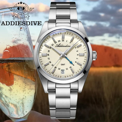 Herren-GMT-Quarzuhr mit Ronda-Werk und Bubble-Glas