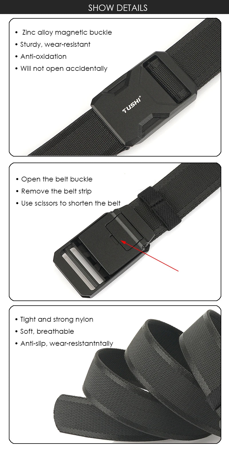 Herren-Gürtel aus Nylon mit magnetischem Schnellverschluss und elastischem Bund 35mm Breite