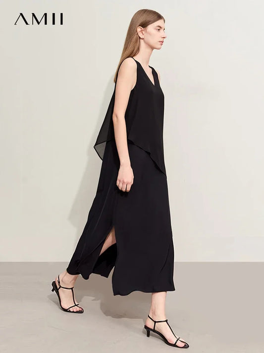 Elegantes Damenkleid mit V-Ausschnitt und Schnürung – lockeres A-Linien-Design für Büro und Alltag