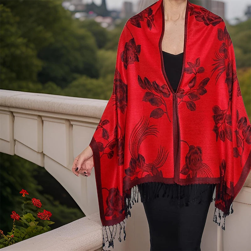 Damen Winterschal Kaschmir Plaid warm Pashmina Bandana Quaste B