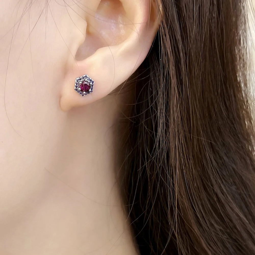 Damen-Ohrstecker Hexagon rot handgefertigt 925 Sterlingsilber
