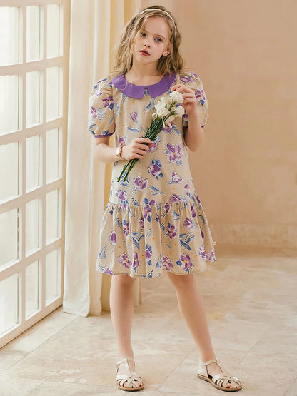 Ärmelloses Sommerkleid aus 100% Baumwolle mit kleinem Blumenmuster für Mädchen – ideal für Strand und Party, Größen 3-14 Jahre
