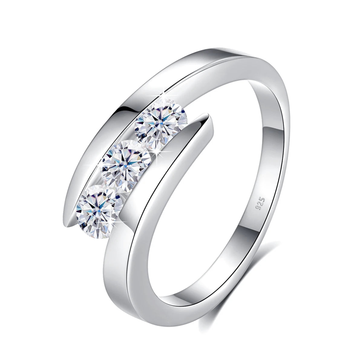 Damen-Ring aus Sterlingsilber 925 Mit Moissanit-Dreistein Und Zertifikat Verlobungs-Schmuck