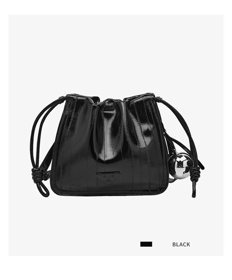 Damen Schultertasche Aus Synthetischem Leder+Split-Leder Mit Kordelzug