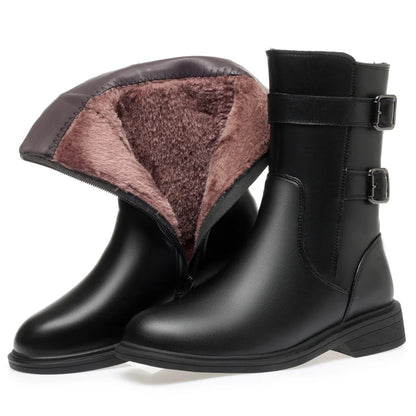 Frauen Stiefeletten aus echtem Leder mit rutschfester Sohle und dicker Wolle