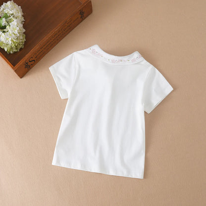 Mädchen Hemd Sommer Neue kinder Baby Nette Kurzarm Top Kleines Mädchen Baumwolle Stickerei Hemd