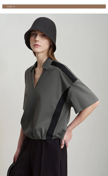 Damen T-Shirts im minimalistischen Stil mit neuem V-Ausschnitt und kurzen Ärmel
