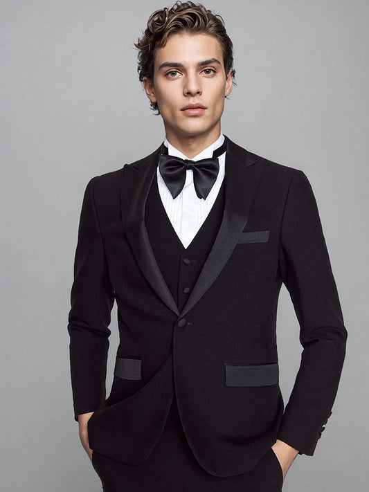 Herrenanzug-Set aus Wolle in Tiefblau – formelle Kleidung für Hochzeiten, Vorstellungsgespräche und Bühnenauftritte mit Blazer, Weste und Hose.