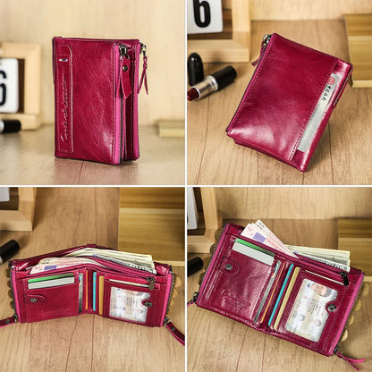 Damen Echtleder Geldbörse Bifold Luxus Retro Fotofächer Kartenhalter Reise Geschenk