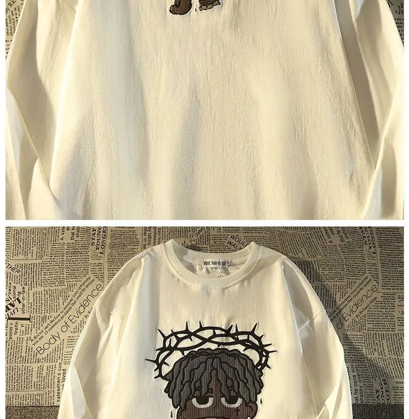 Herren-Pullover mit O-Ausschnitt und Cartoon-Print – warmes, modisches Design für Herbst und Winter