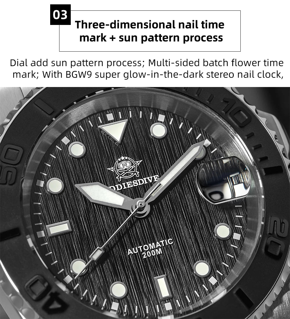 Herren-Taucheruhr mit 3D-Zifferblatt und NH35A-Automatikwerk