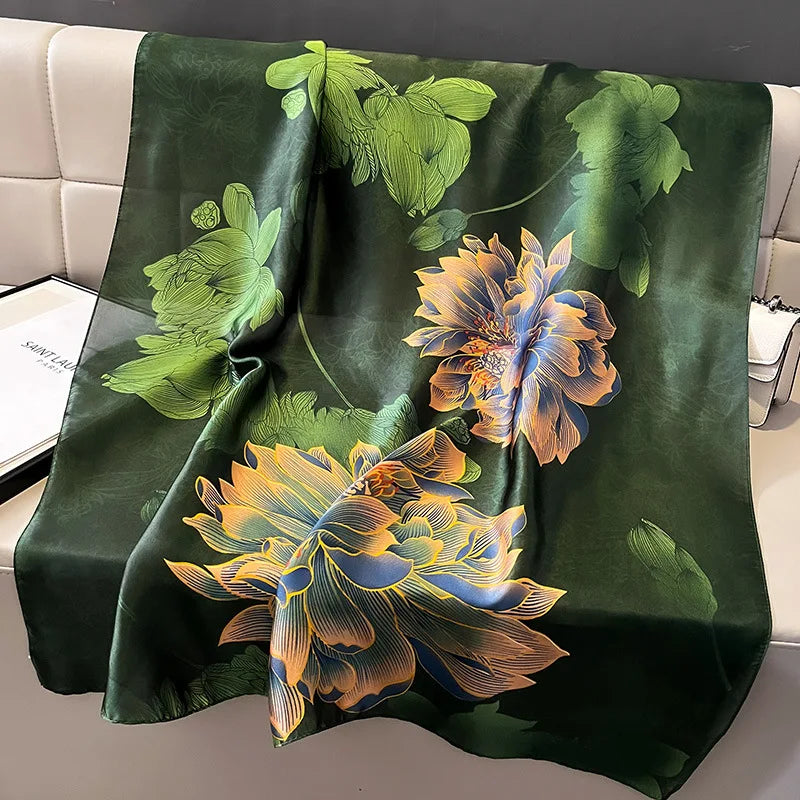 Damen Seidenschal groß Sommer Strand Hijab Turban Foulard Bandana Sonnenschutz