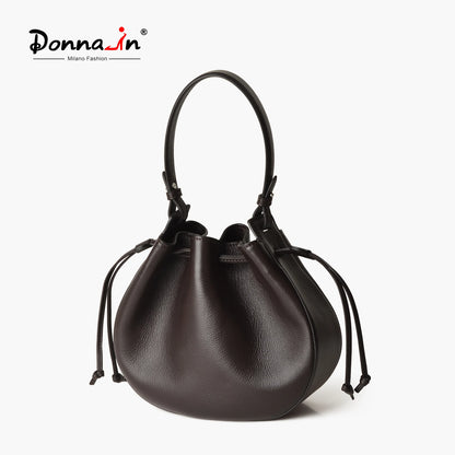Natur Kalbsleder Damen-Handtasche | Kordelzug Dumpling-Form