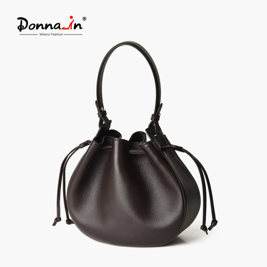 Natur Kalbsleder Damen-Handtasche | Kordelzug Dumpling-Form