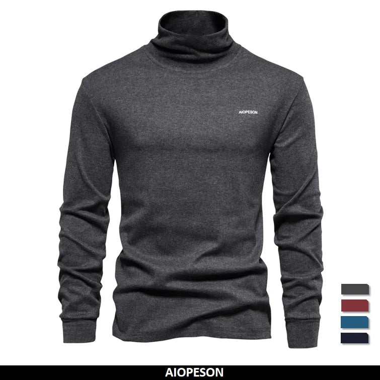 Herren T-Shirt mit hohem Kragen für lässige Herbst- und Wintermode