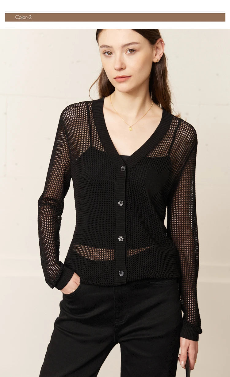 Damen-Strickjacke V-Ausschnitt Viskose locker elegant Frühling