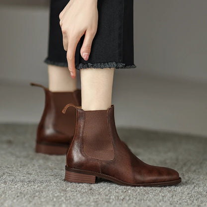 Chelsea-Boots Damen, braune Stiefeletten mit elastischem Einsatz und rundem Vorderkappe