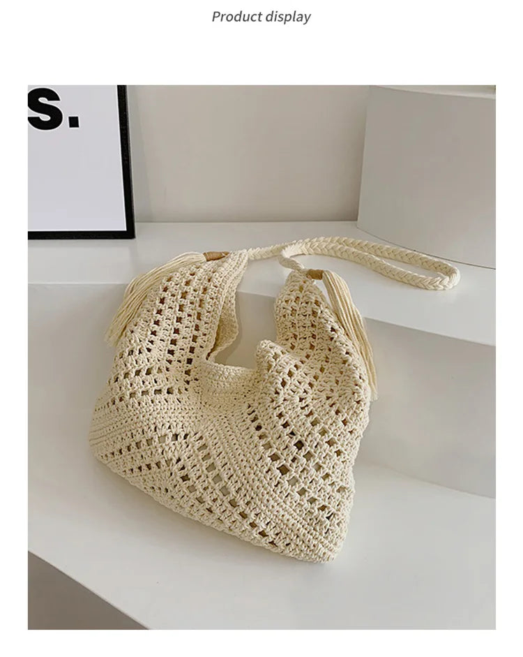 Damen Tote Bag Beach Woven Travel Shoulder Crossbody Purse