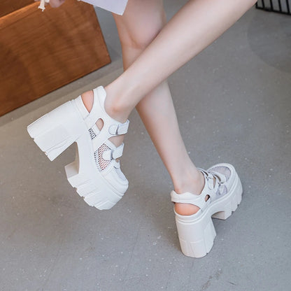 AIYUQI frauen Sandalen Aus Echtem Leder 2025 Neue 11 cm Ferse Hohe Mesh Frauen Sandalen Plattform High Heel Sandalen Frauen