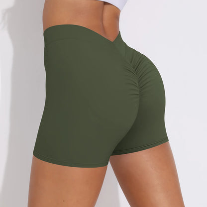 Nahtlose Yoga-Shorts mit hoher Taille, olivgrün, für Quick-Dry Training.