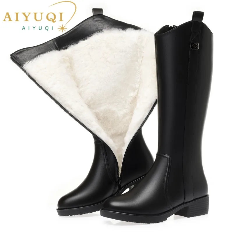 AIYUQI Women Boots Winter 2025 New Large Size Genuine Leather Women Long Boots Natural Wool Western Cowboy Boots Ladies