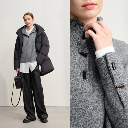 Damen-Rollkragenpullover locker Knopf Raglanärmel Winter